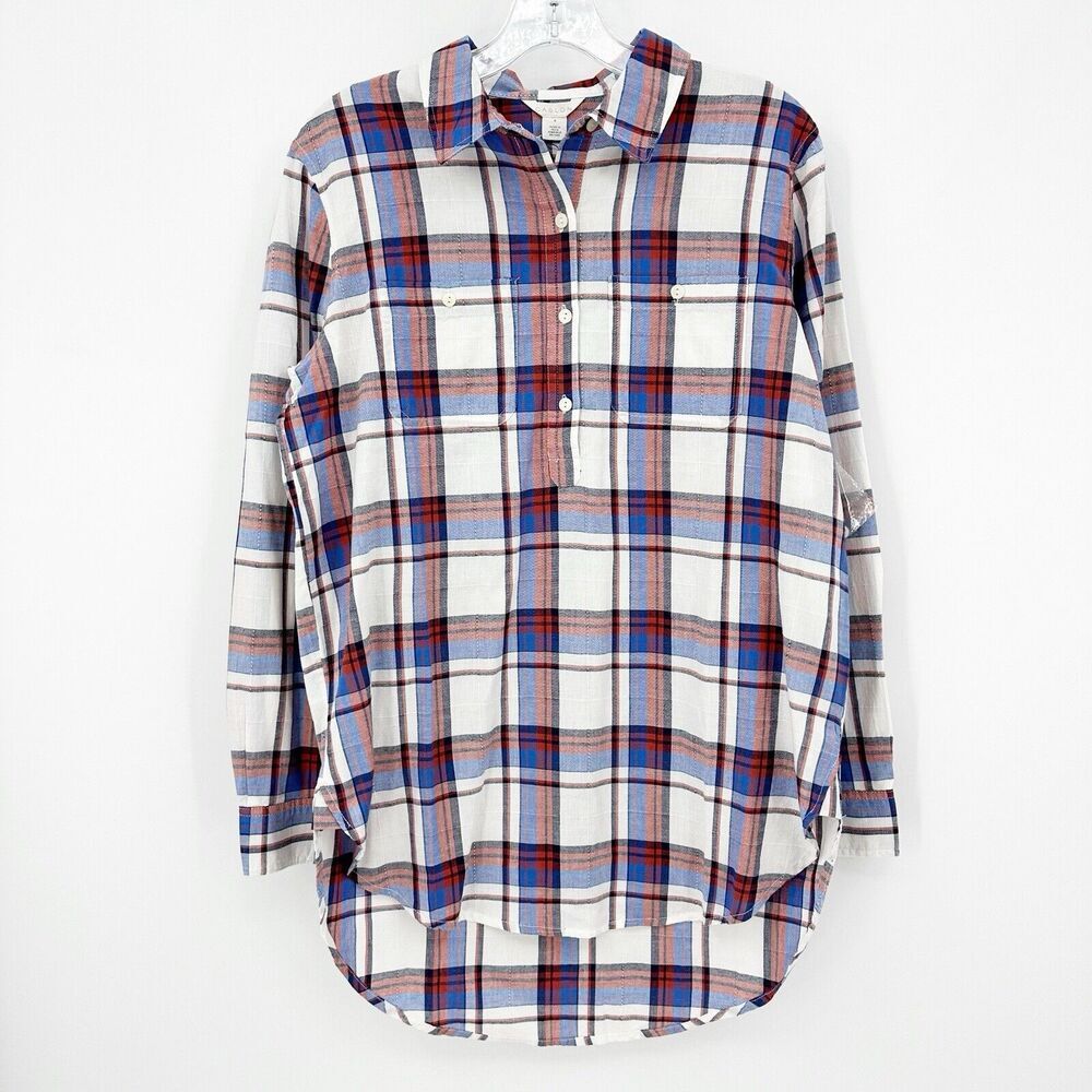 Caslon Womens Tunic Shirt Size S Plaid Long Sleeve‎ Cotton Classic Fall Winter